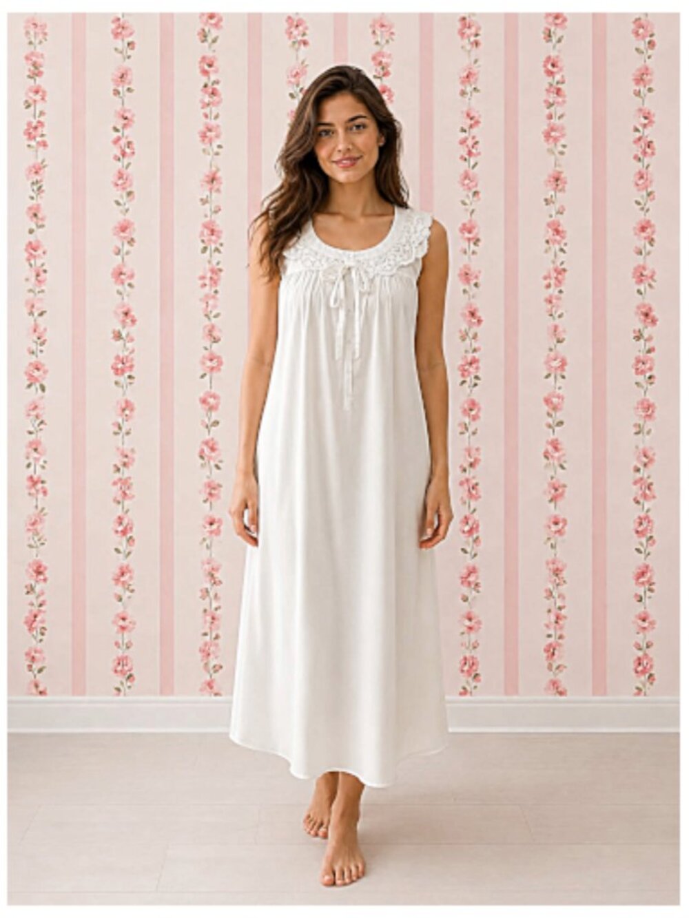 SoieRose 100% Cotton Victorian Cottagcore Lace Trim Vintage Nightgown - Bridal S